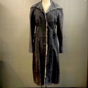 Gorgeous. Alberta Ferretti grey suede, fur lined coat. Size 10